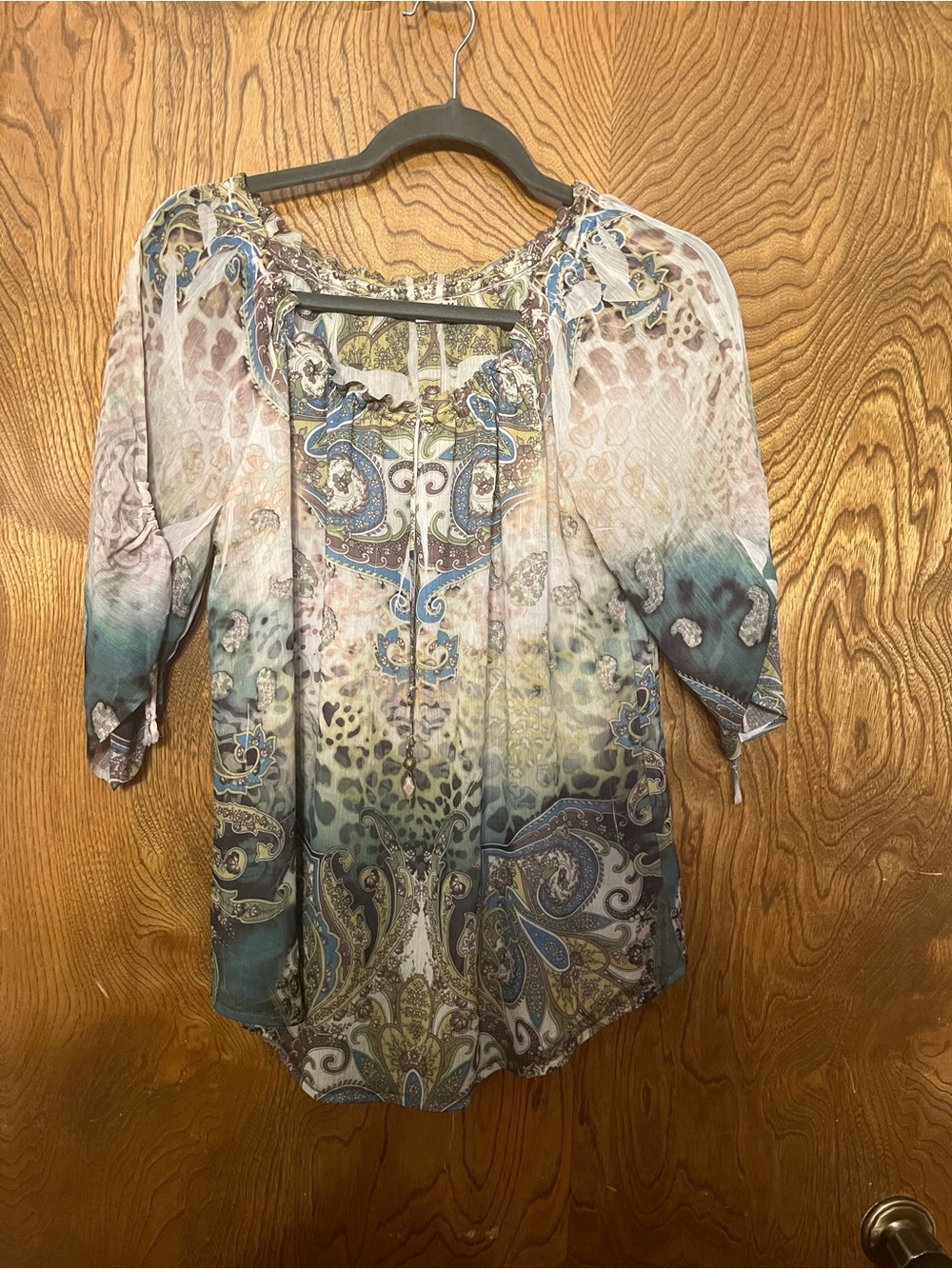 M  Emerge World Wear Paisley & Peasant Tunic Celery Green ,Teal ,Peacock Blue